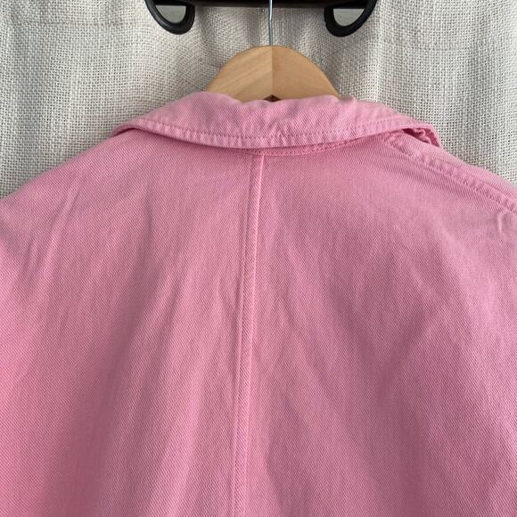 Zara Oversized Pink Denim Jacket Jean Shacket Button Front Medium - Picture 7 of 13